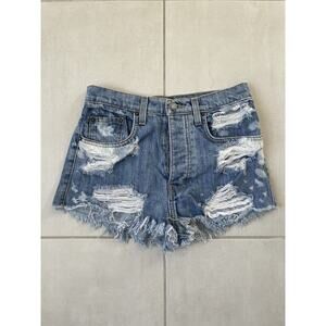 Carmar Shorts Denim Jean Cut Off Acid Wash Distressed Button Fly